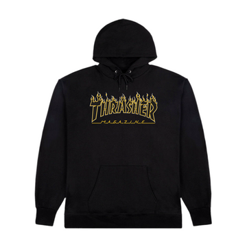Polera Con Capucha Thrasher Flame Logo Black/Yellow