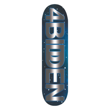 Imagen de la tabla de skate 4bidden Space con diseño cósmico en tonos metálicos, logotipo central y acabado brillante.