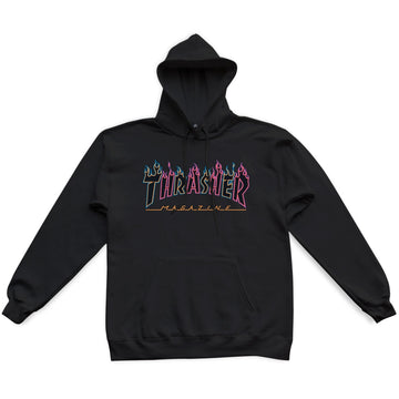 Polera Con Capucha Thrasher Double Flame Neon Black