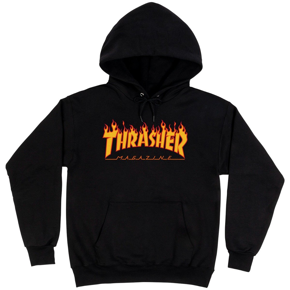 Polera Con Capucha Thrasher Flame Logo Black