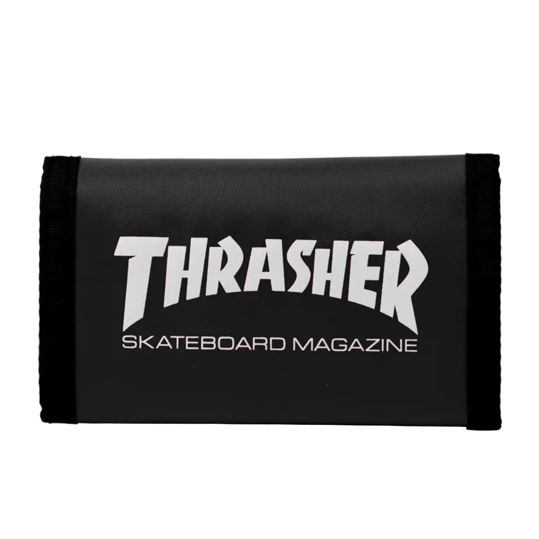 Billetera Thrasher negra con logo Skate Mag y cierre de velcro