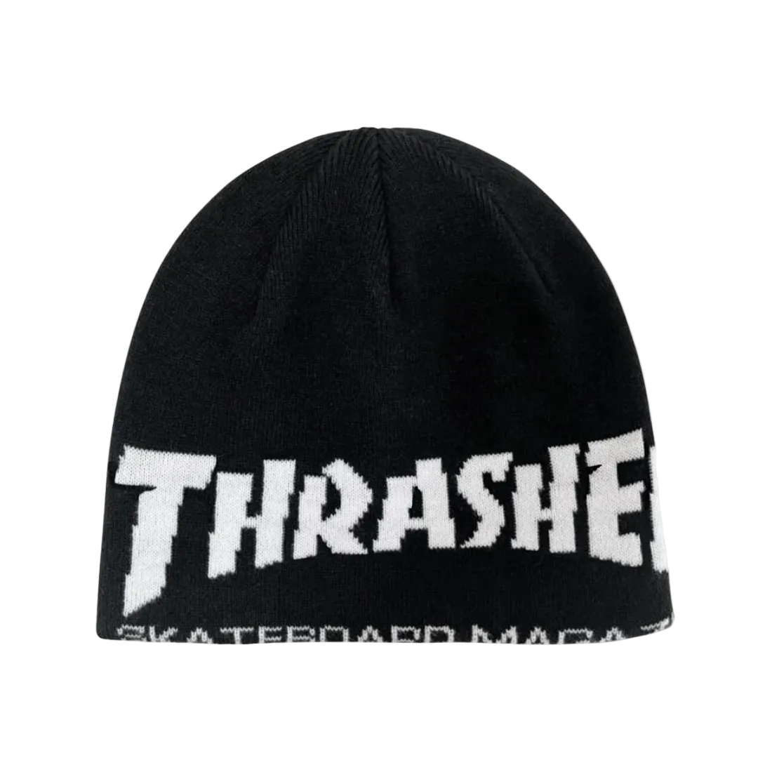 Chullo Thrasher negro con logo Skate Mag en blanco de gran tamaño
