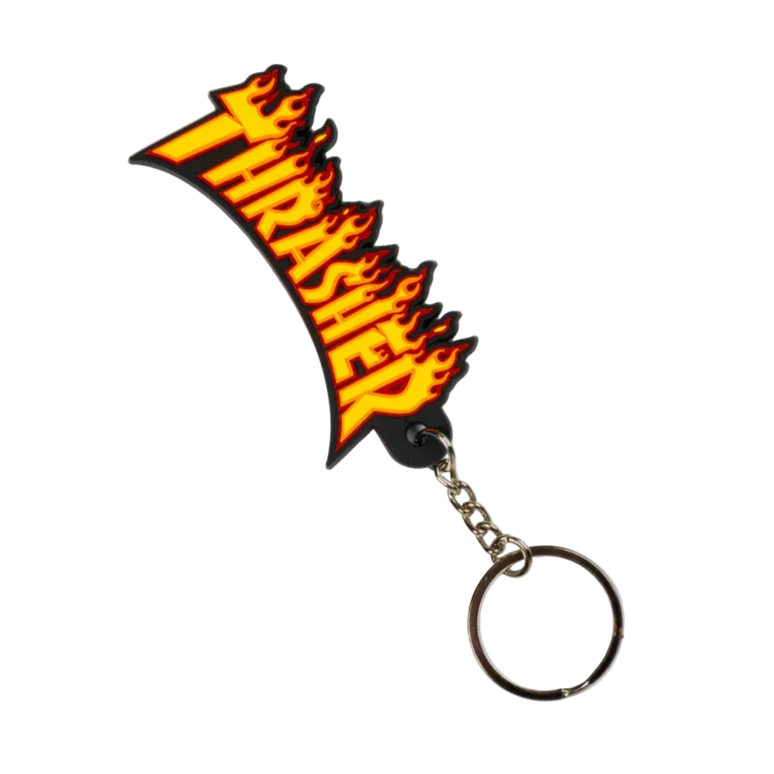 Llavero Thrasher Flame Logo con diseño en llamas y cadena metálica