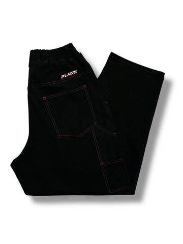 Pantalón Plag’s carpintero negro con costuras en contraste rojo