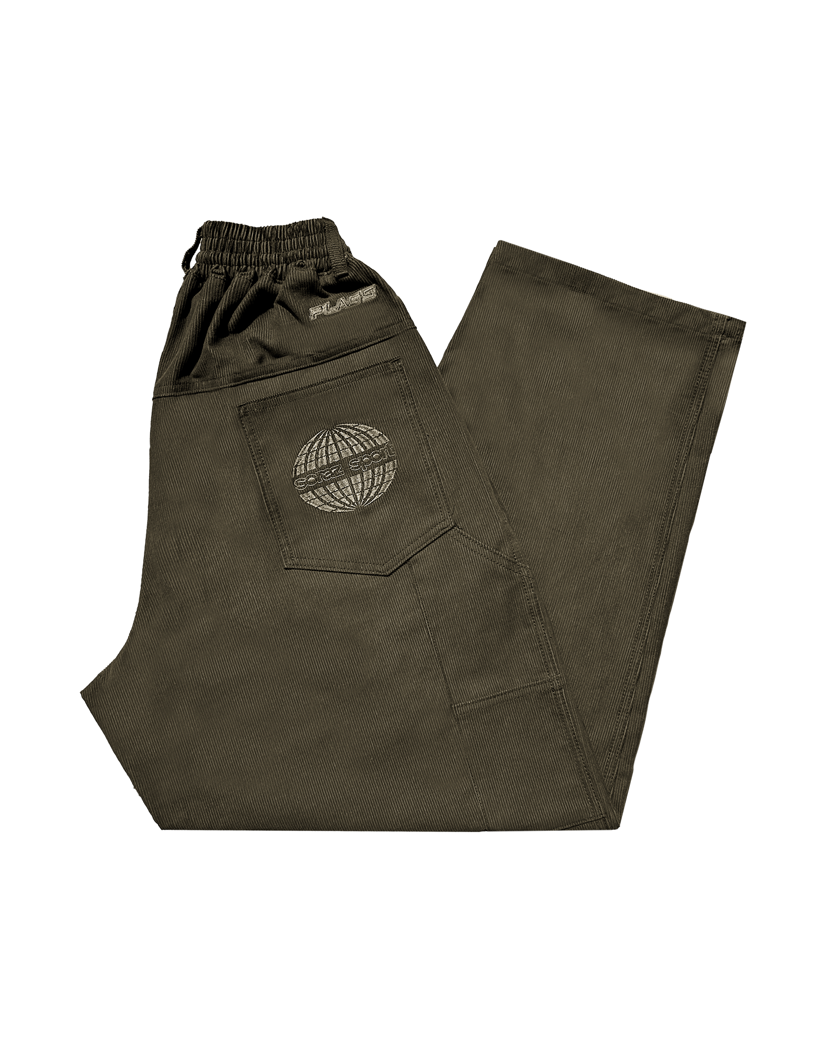 Pantalón baggy clásico Plag’s corduroy oliva colaboración Soraz Sport