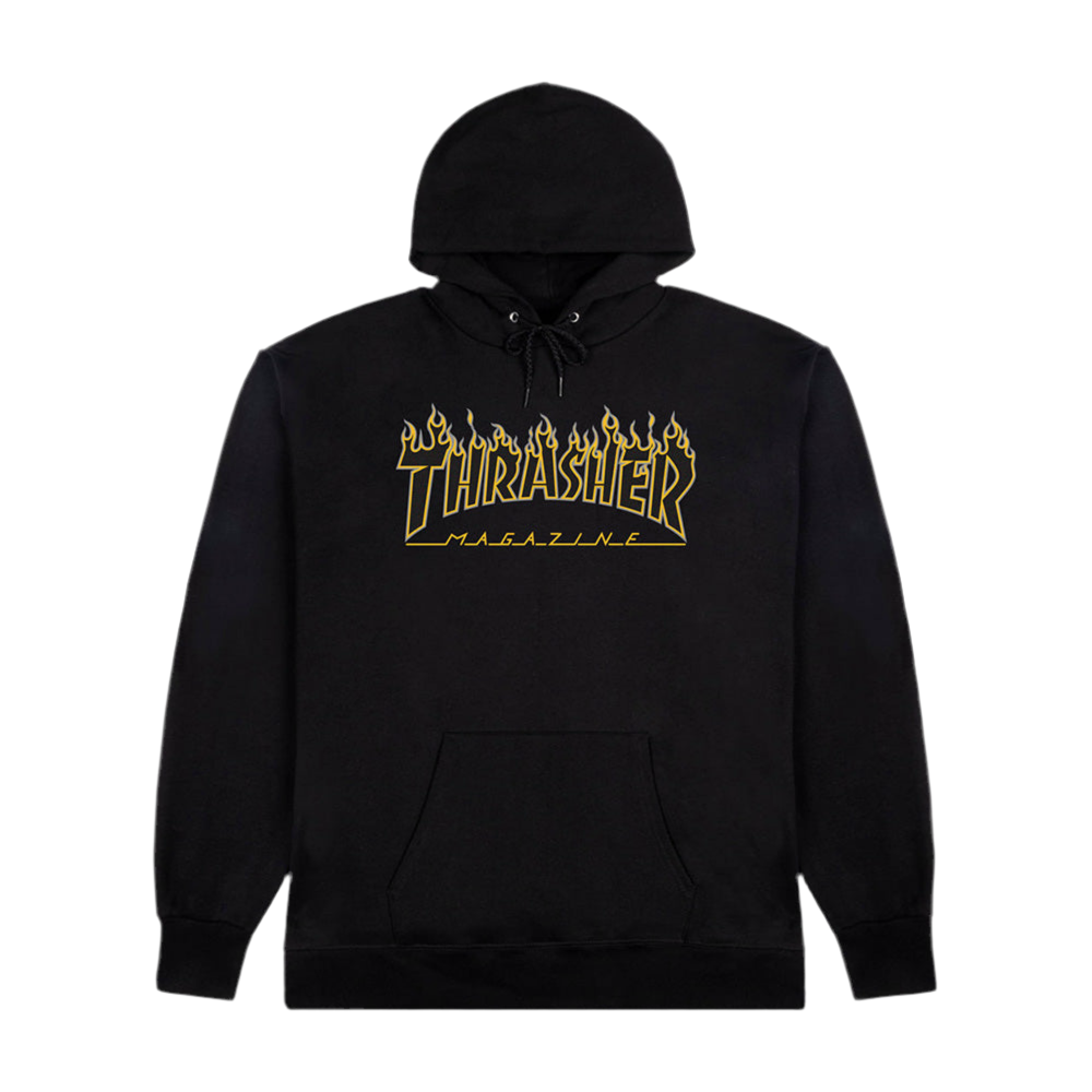 Polera Con Capucha Thrasher Flame Logo Black/Yellow