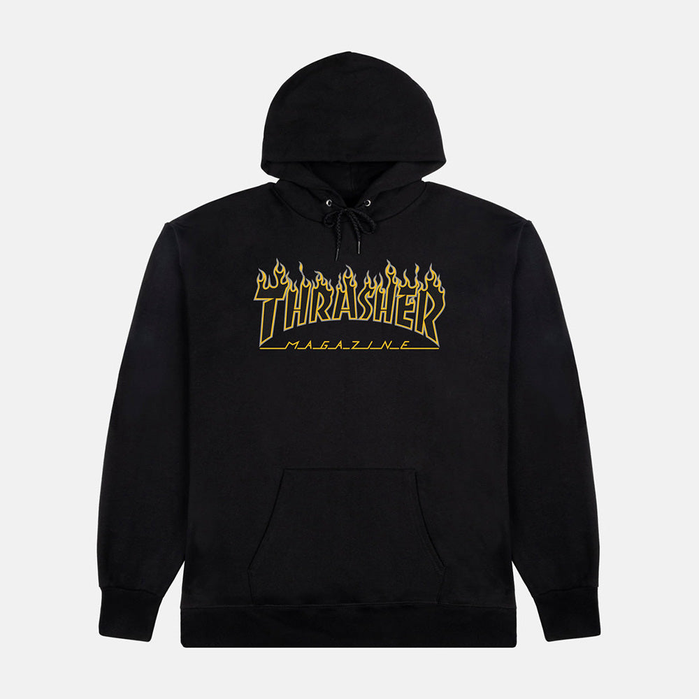 Polera Con Capucha Thrasher Flame Logo Black/Yellow