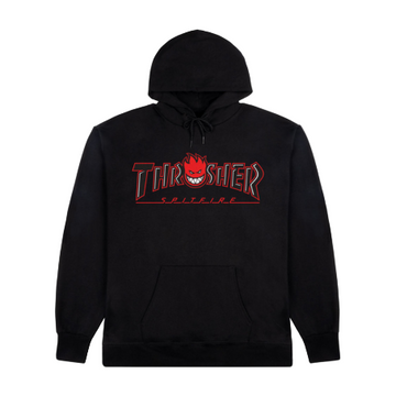 Polera Thrasher x Spitfire Big Head Outline Black con logo Thrasher y Big Head delineado en blanco sobre base negra.