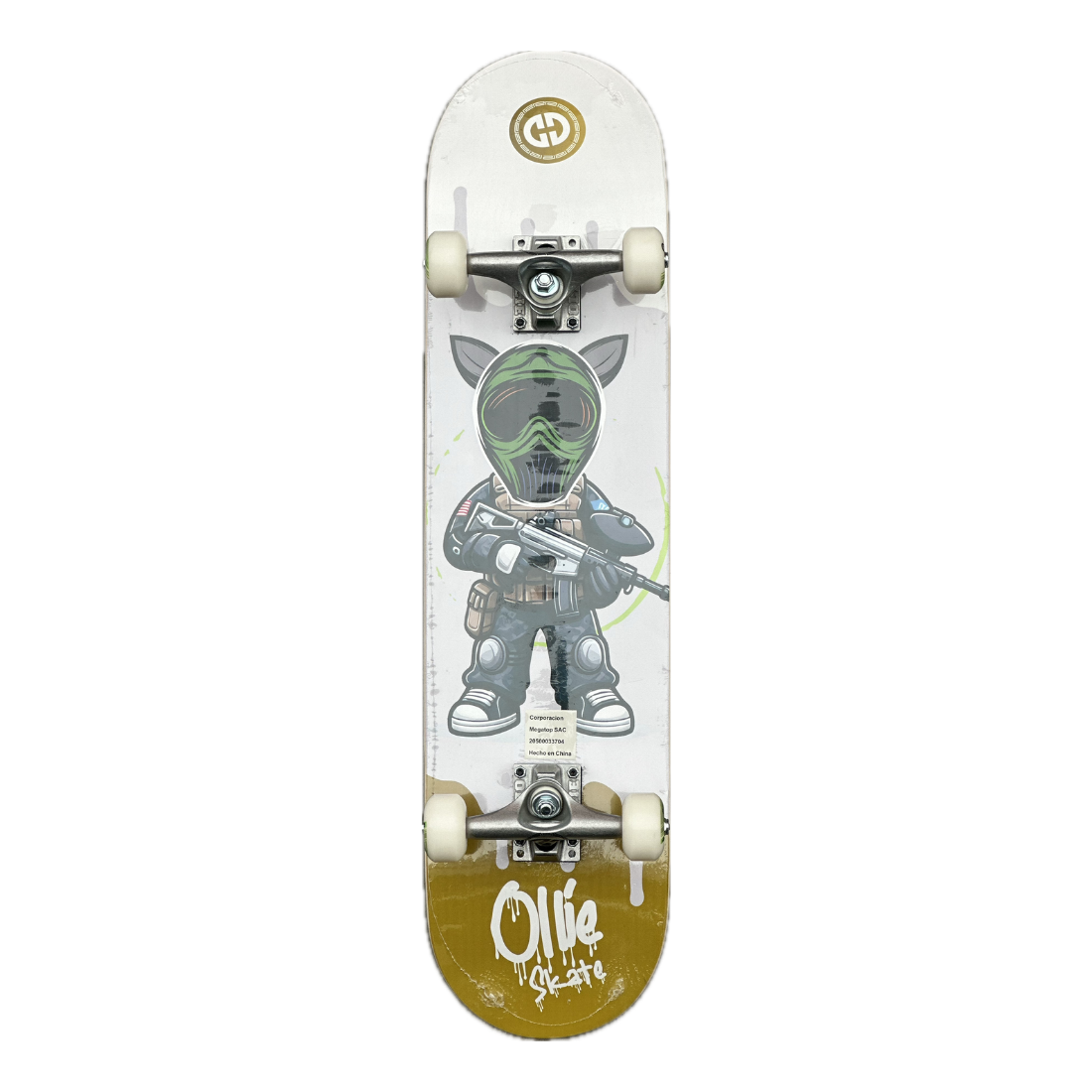 Skate completo Ollie 7.75 para niños con gráfico de soldado futurista verde