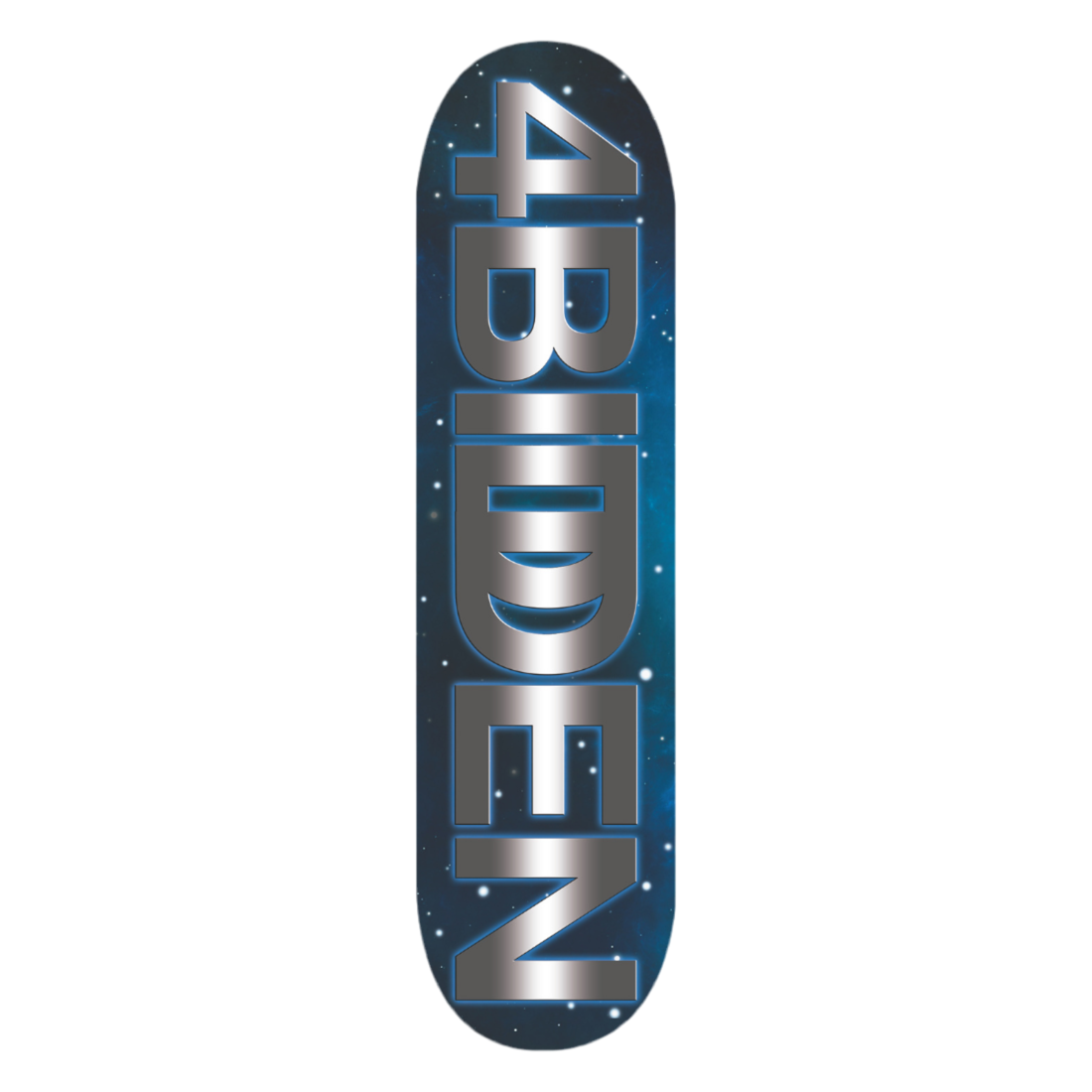 Imagen de la tabla de skate 4bidden Space con diseño cósmico en tonos metálicos, logotipo central y acabado brillante.