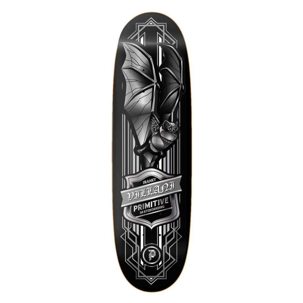 Tabla Primitive Franky Villani Bat 8.5 negra con gráfico gris de murciélago