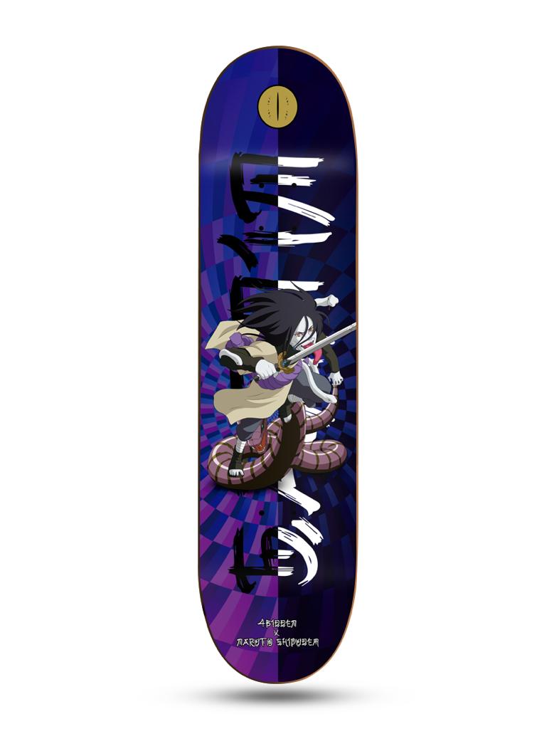 Tabla de skate 4bidden 2025 modelo Orochimaru, arte exclusivo inspirado en Naruto Shippuden, construcción en maple canadiense.