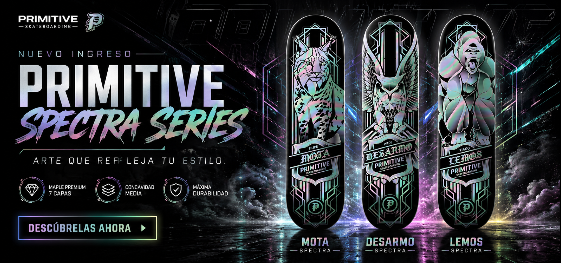 Nueva colección Primitive Spectra Series con tablas Mota, Desarmo y Lemos en 4bidden Skateshopc0ce169f-1329-47fc-9e42-915e4961aa32