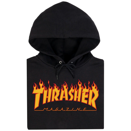 Polera Con Capucha Thrasher Flame Logo Black